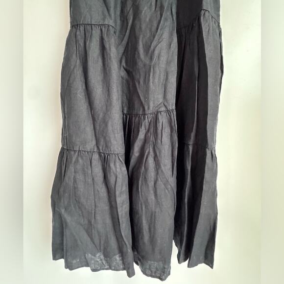 QUINCE‎ Women Small 100% European Linen Trapeze Midi Dress NEW Black tiered flax - Picture 9 of 14